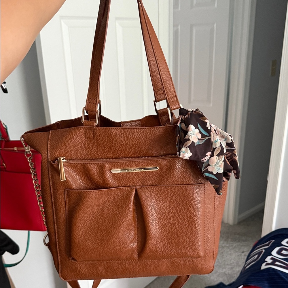 Steve Madden Tan Shoulder Bag with Floral Scarf